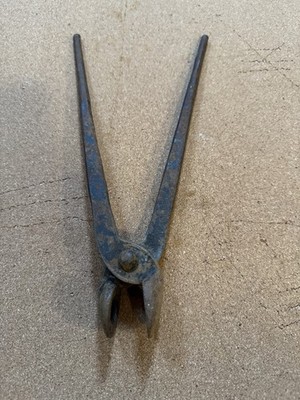 Antique Blacksmith Rivet Tongs Round Cup Jaws Hand Forged 12 1/4 in