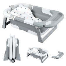 Foldable Baby Bathtub Infant Tub with Seat Support & Heat-Sensitive Drain