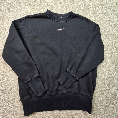 Nike Sweatshirt Mens XS Black Crew Neck Pullover Fleece Swoosh Logo Gym Training