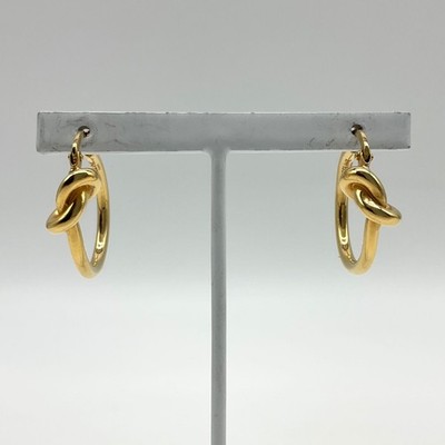 CELINE Knot small Hoop Gold Earrings w/Case Black Used Good Condition From Japan