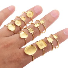 10pcs Adjustable Stainless Steel Open Ring Settings Blank Base Bezel Cabochon...
