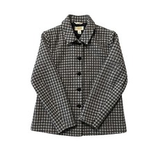Talbots Petites Wool Blazer 8P Black White Houndstooth Italian Fabric Jacket