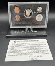 United States Mint 1993 Silver Proof Set San Francisco 50C 0.9 Fine w/ COA