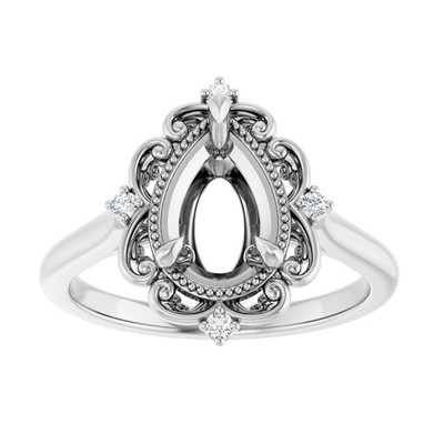 Solid 925 Sterling Silver Pear 10X7 mm Semi Mount Ring, Without Stone DIY