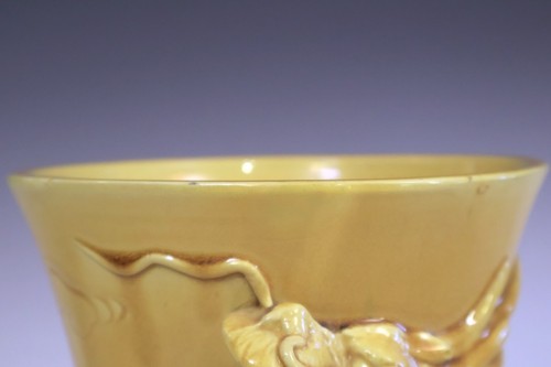 Ancien pot pinceau vase dragon poterie Awaji jaune japonais vintage - Photo 6/10
