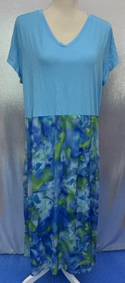 LOGO By Lori Goldstein Dress Womens Sz L Petite Blue Print & Solid V Neck - Image 1 of 4