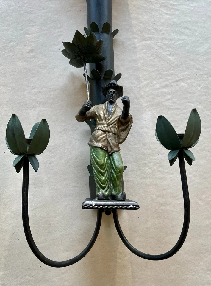 Vintage/Antique Asian Themed Candle Wall Sconce - Image 2 of 4