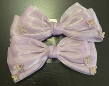Lavender Butterfly Bow Hair Clips with Rhinestone Accents for Girls