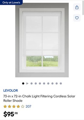 LEVOLOR 73-in x 72-in Chalk Light Filtering Cordless Solar Roller shade
