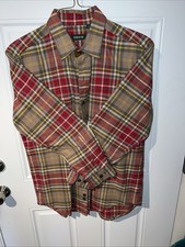 ORVIS Mens Red Plaid Flannel Long Sleeve Button Up Shirt Size L