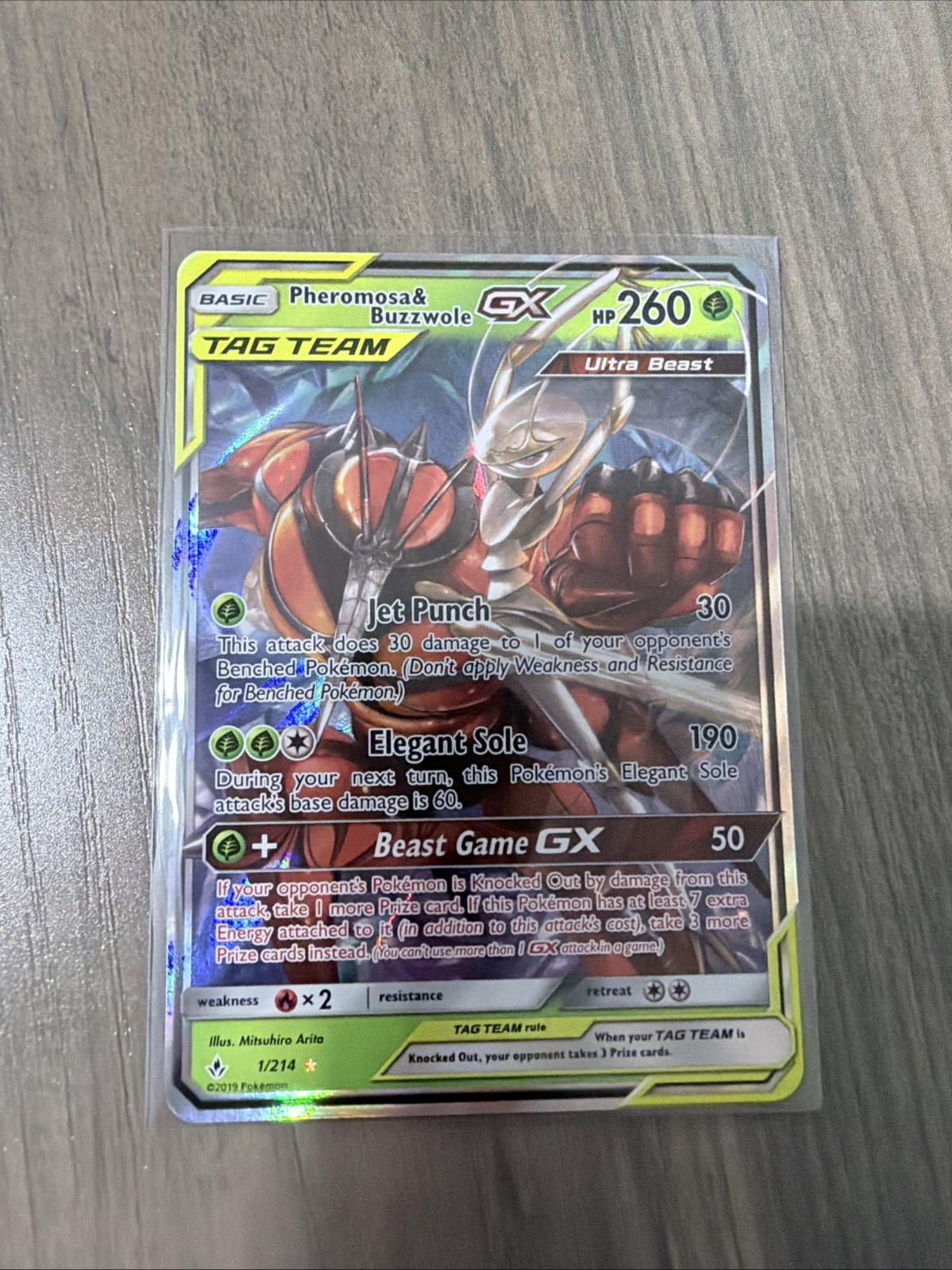 Pheromosa Buzzwole GX Ultra Rare 1/214 SM Unbroken Bonds 2019 NM Mitsuhiro Arita