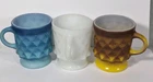 Anchor Hocking fire king kimberly diamond blue white brown coffee mug set vtg