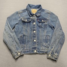 Levis Denim Jacket Youth Large Blue Trucker 12-13 Yrs Distressed Jean Kids
