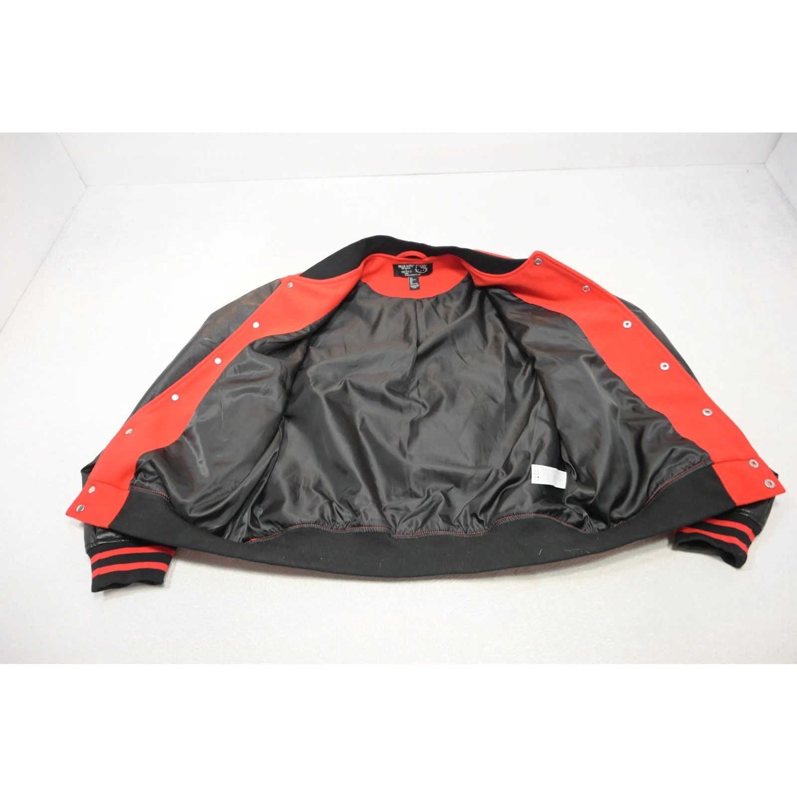 Forever 21 Hello Kitty Varsity Jacket Mens Large Red Black Faux Leather EUC image 7