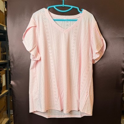 ROSRISS Plus-Size-Tops for Women Hollow Casual V Neck Loose Fit Short Sleeve Shi