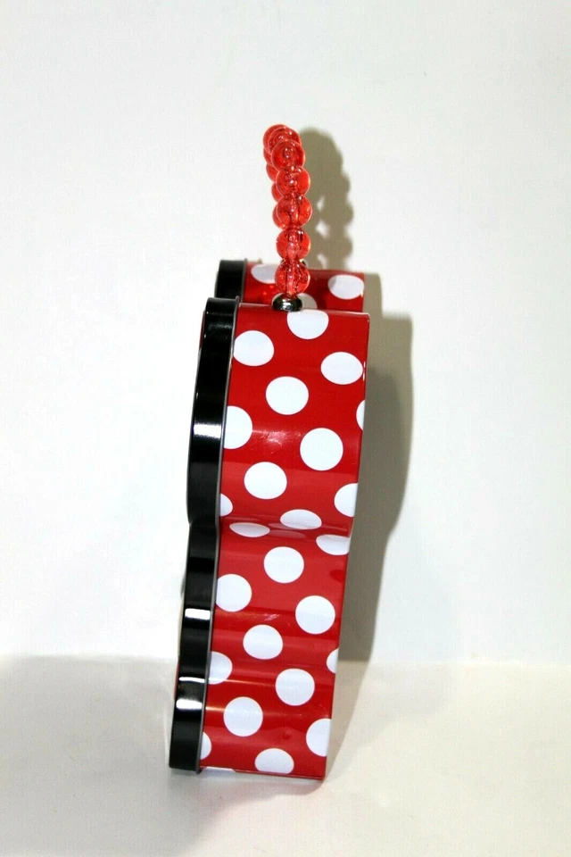 Disney Minnie Mouse Cara Metal Almuerzo Lata Almacenamiento Cartera Caja Rojo Blanco Lunares Foto 4 de 4