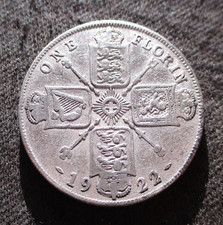 OLD SILVER ONE FLORIN 1922 COIN OF GREAT BRITAIN UK KING GEORGE V Ag