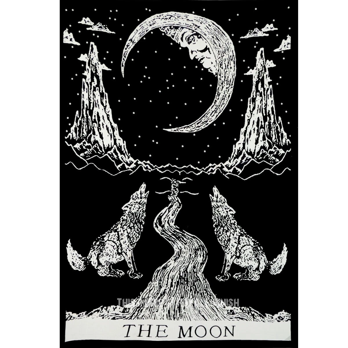 Black and online white tapestry moon