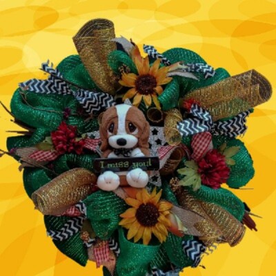 FREE One 24'' Deco Mesh Wreath I Miss You Funeral Memorial Graveside Sympathy New