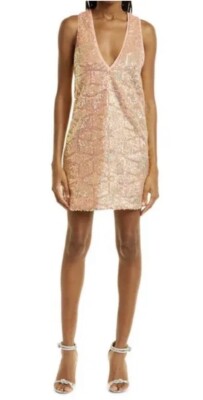 NWT $299 Baum Und Pferdgarten Salmon Peach  Sequin V-Neck Mini PartyDress US 6