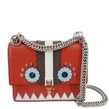 FENDI Studded Kan I Vitello Liberty Lucido Catalan Leather Shoulder Bag Multicol
