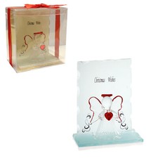 Christmas Wishes Glass Angel with Heart in Gift Box - Silver