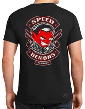 SPEED DEMONS CHOP SHOP T-SHIRT Tee ~ Hot Rod Garage ~ Red Devil Racing Biker