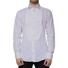 DOLCE & GABBANA Shirt White Bib Cotton Poplin GOLD Men Formal 41/US16/L 620usd