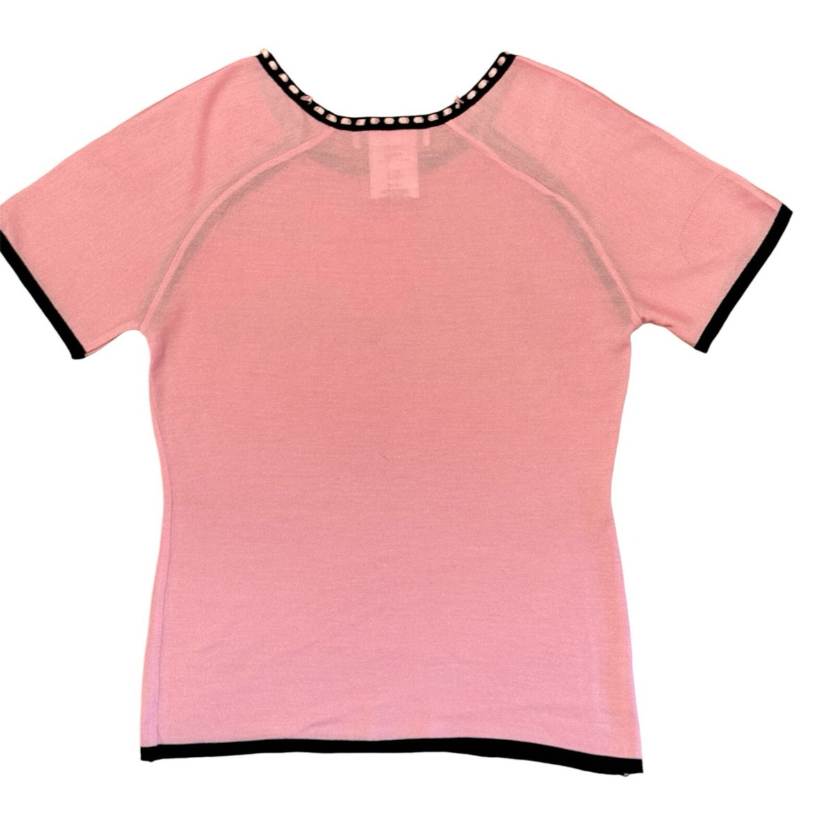 Christian Dior Womens Pink Black Ribbon Wool Cashmere Knit Top US 6, IT 42  FR 38