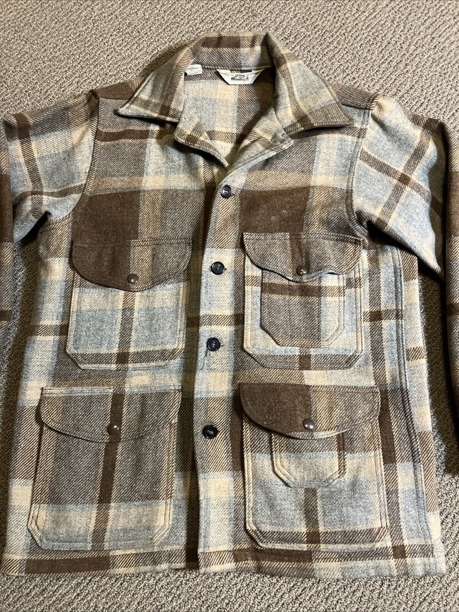 Vintage Woolrich Brown Plaid Pocketed Jacket Mens Size 40 (large