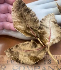 vintage millinery 1940s velvet tri leaves hand wrapped brown beige 1pc Germany