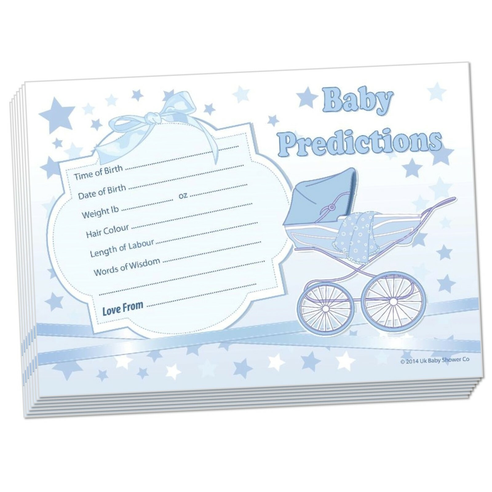 Stars Prediction Cards- Blue, Boy, 20 Guest, Baby Shower, Guess, Family