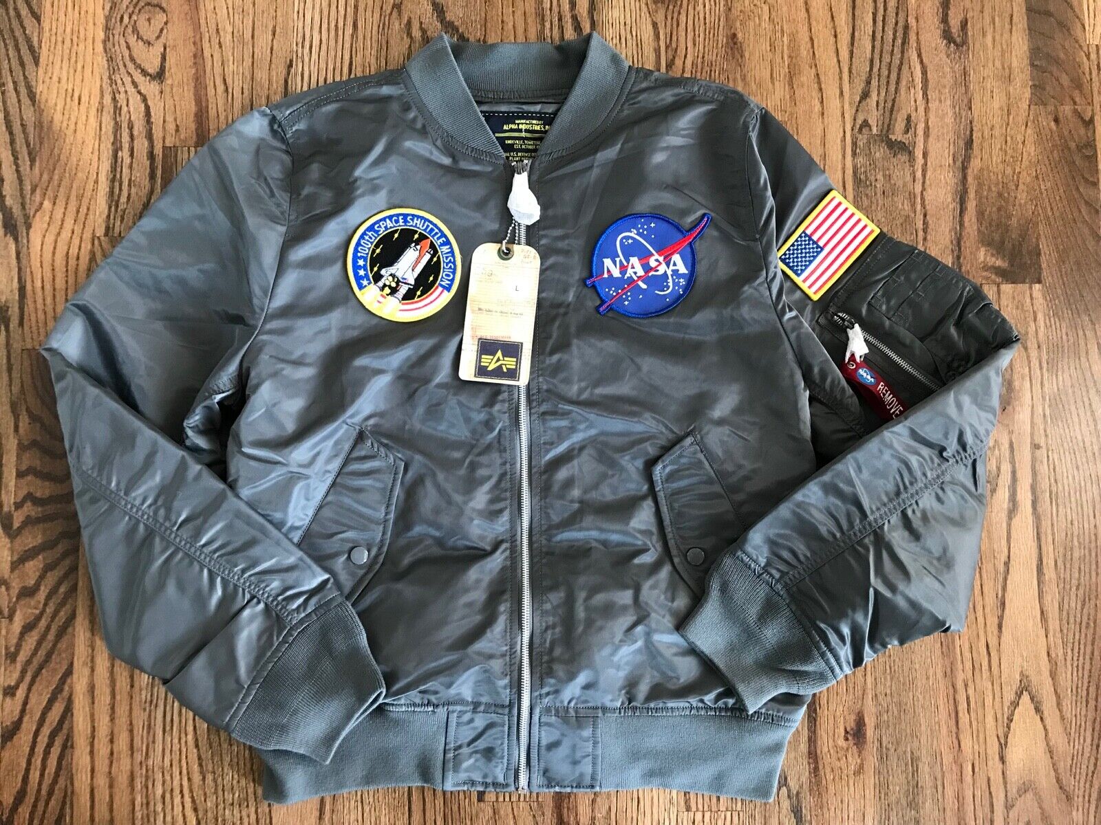 67 ALPHA INDUSTRIES L-2B NASA MOON LANDING PATCH JACKET GUNMETAL