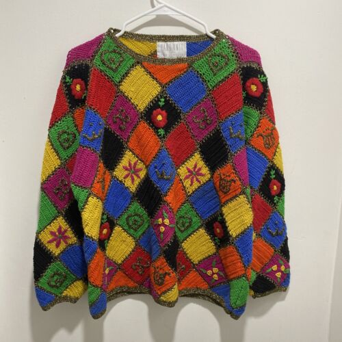 Vtg Hand Knit Women's Sweater for The Limited Ret… - image 1