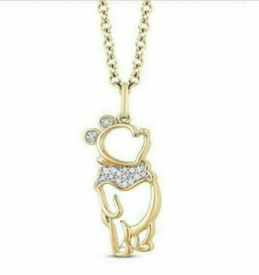 Real Moissanite 0.20Ct Round Cut Teddy Pendant Yellow Gold Plated Silver