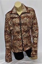 Clara Sun Woo Fitted Double Zipper Jacket Brown Animal Print Size 1x