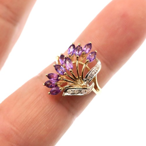 10k Solid Yellow Gold Natural Amethyst and Diamond Ring Size 8 - 第 2/6 張圖片