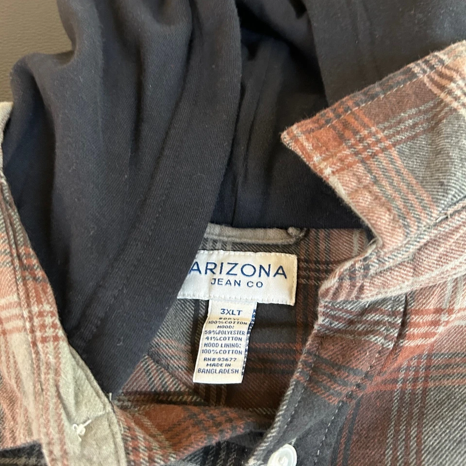 Arizona Jean Co. фланелевая рубашка куртка с капюшоном клетку пуговицы мужской 3XLT новый без ЯРЛЫКОВ - Изображение 2 из 4