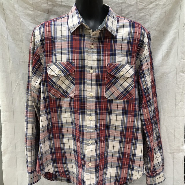 J Crew Heavyweight Flannel Work Shirt Menâs L Red Blue White Plaid | eBay