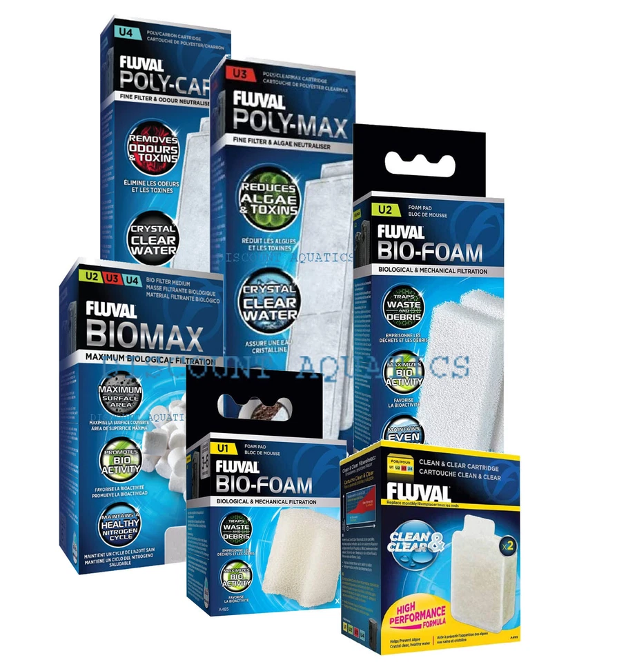 Fluval Filter Media U1 U2 U3 U4 Foam Poly Carbon Biomax Clearmax Clean n Clear