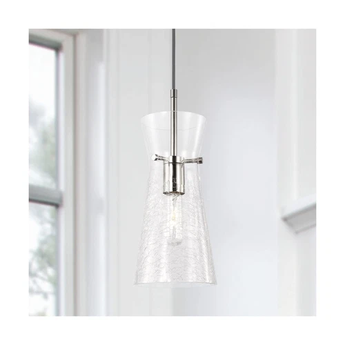 Capital Lighting 342411PN Mila Modern Clear Half-Crackle Glass Pendant Light ... - Picture 2 of 5