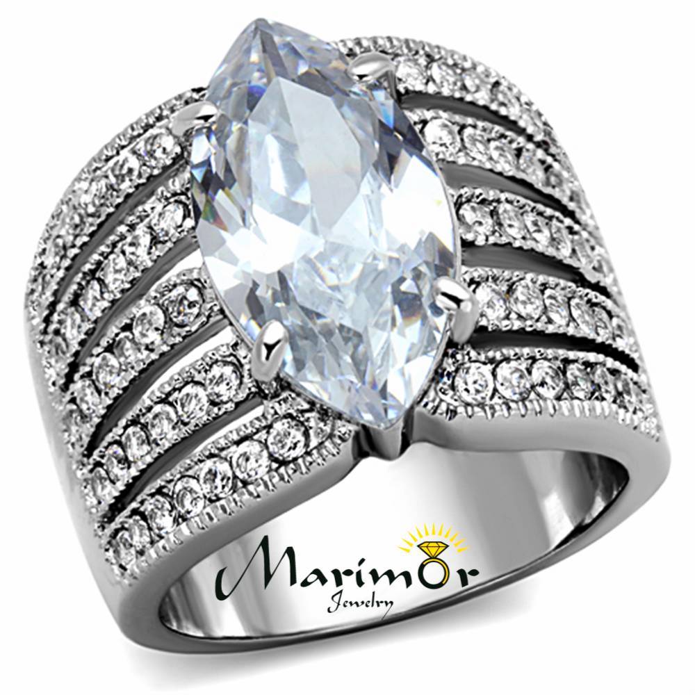 Marquise Cut Zirconia Stainless Steel 316 Wide Band