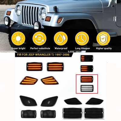 2/4X LED Front Side Marker Light For 97-06 Assembly Jeep TJ Wrangler Smoked Lens