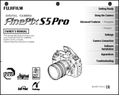 FujiFilm FinePix S5 Pro Digital Camera User Guide Instruction  Manual