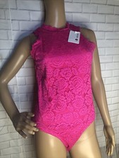 REORIA Pink Leotard Body Suit Pink With Encaje New Size Large