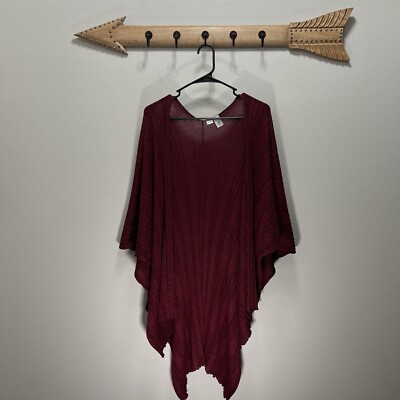 Chicos | Burgundy Maroon Red Textured Stripe Metallic Shawl Wrap Sweater One Sz
