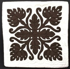 Hawaiian Quilted 18" Pillow Covering - Monstera 4 Corners - Chocolate Brown
