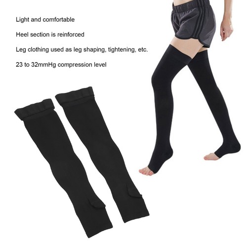 Open Toe Compression Socks Class II Black 23 To 32mmHg Elastic Support Stockings - Picture 12 of 24