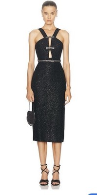 Self Portrait Black Tinsel Boucle Midi Dress Sz S UK 8 Women s