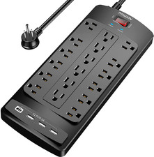 18 Outlets Surge Protector Power Strip - 6 Feet Flat Plug Heavy Duty Extension C